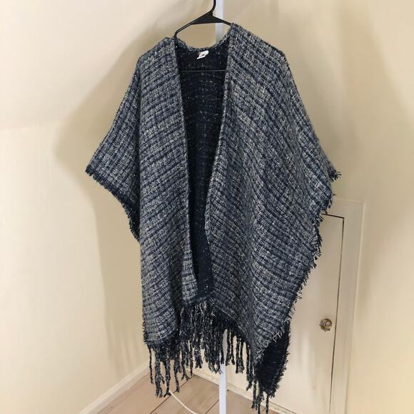 Jessica McClintock EUC Women's Blue Plaid Metallic Boucle Cape Poncho One Size - Picture 1 of 5